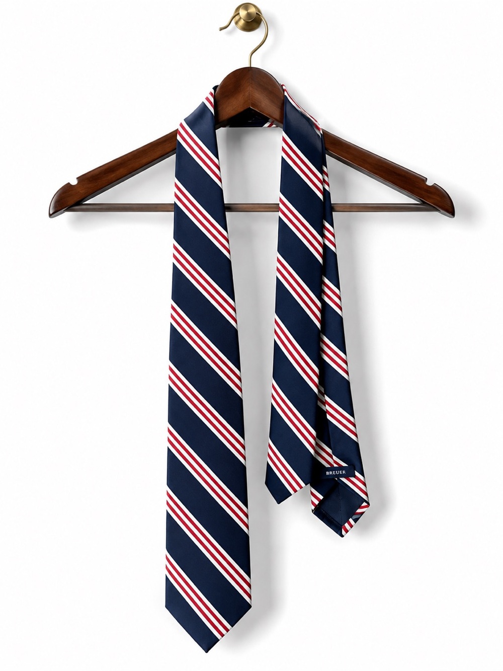 Breuer Men’s Navy Red White Striped Tie Handmade in Italy - Picture 5 of 8